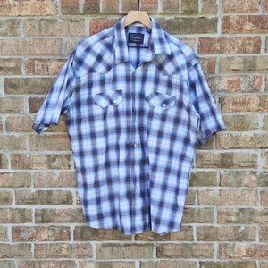 Classic Western Pearl Button Up Short Sleeve Shirt Blue Size XXL